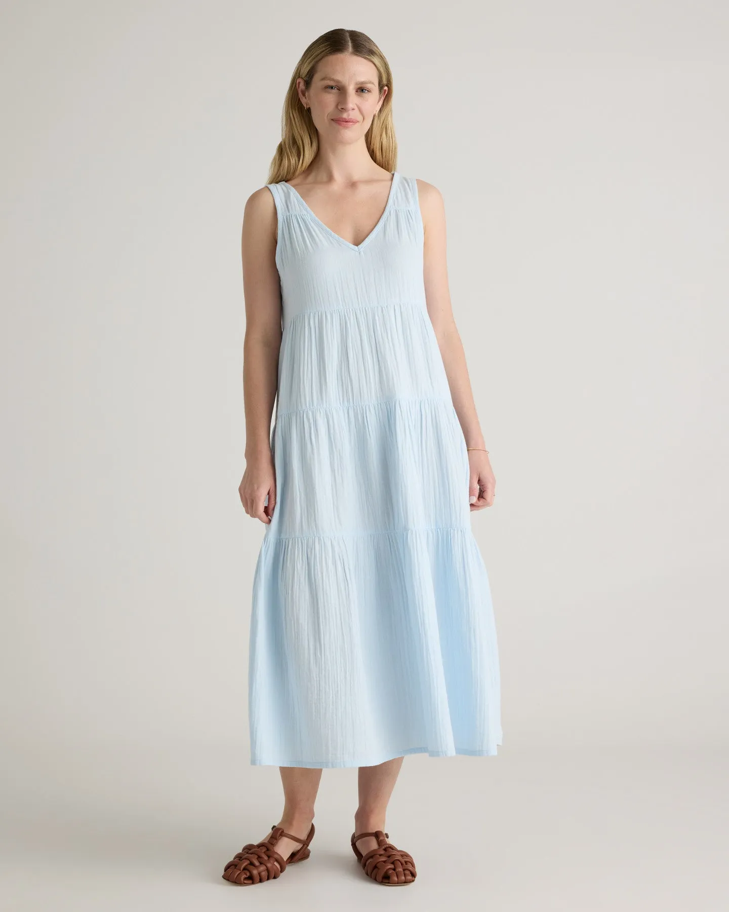 100% Organic Cotton Gauze Tiered Maxi Dress