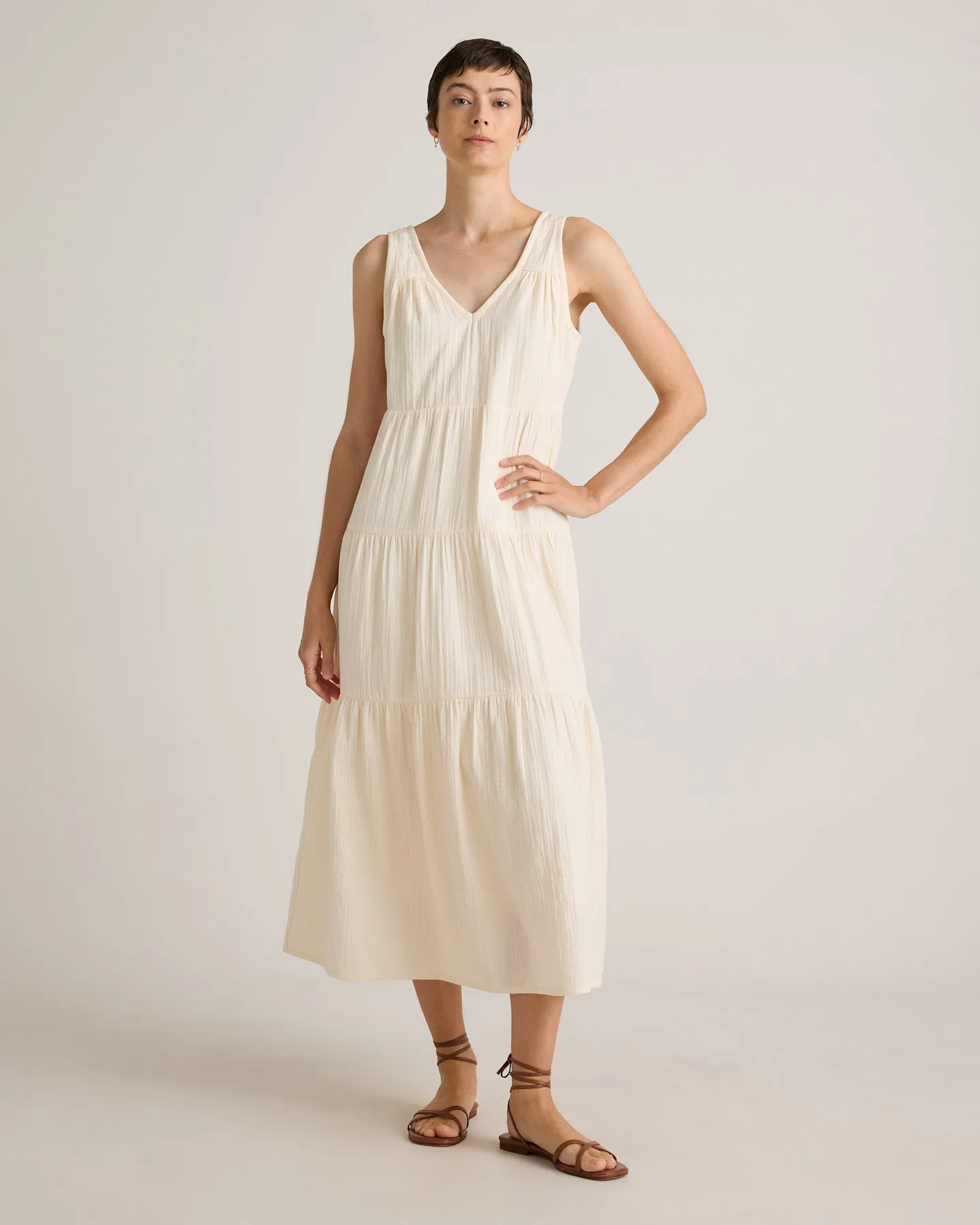 100% Organic Cotton Gauze Tiered Maxi Dress