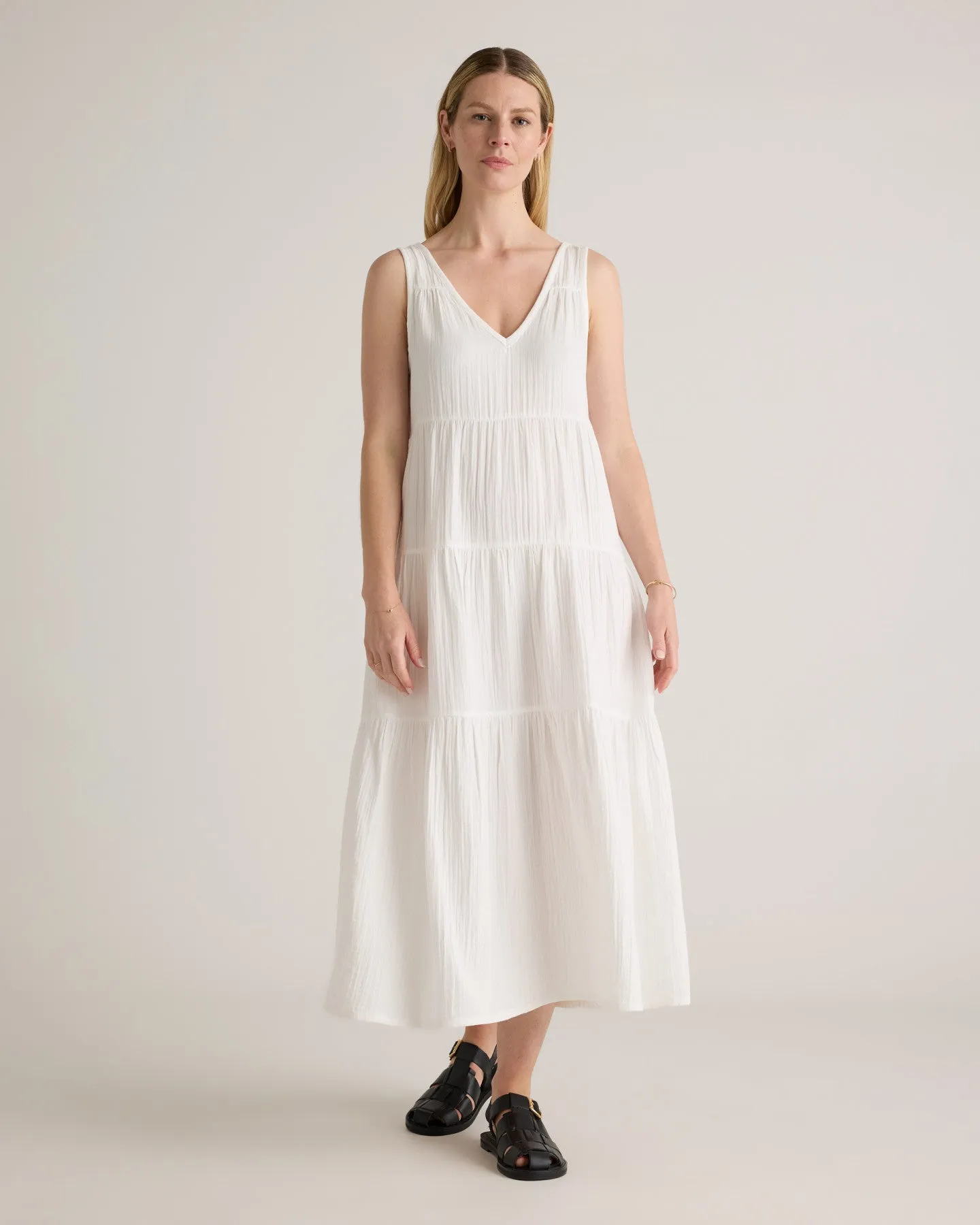 100% Organic Cotton Gauze Tiered Maxi Dress