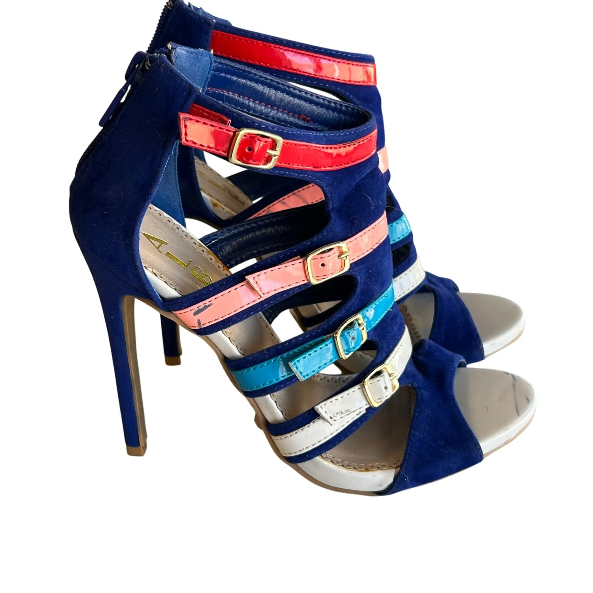 Alba Strappy High Heel Sandals Multicolor Buckle Design Size 6.5