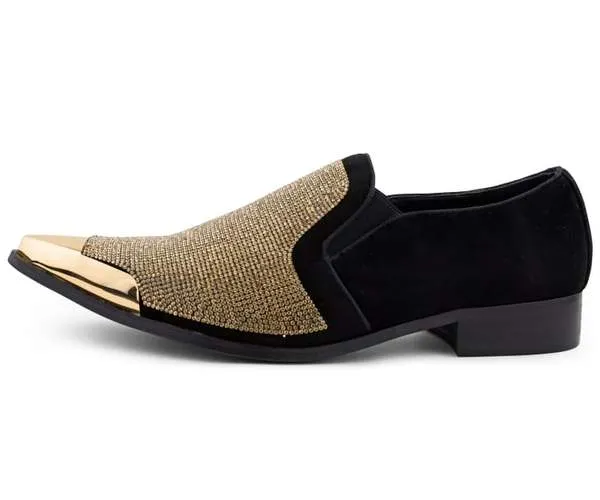 Bolano Dezzy Rhinestone Shoes Black Gold