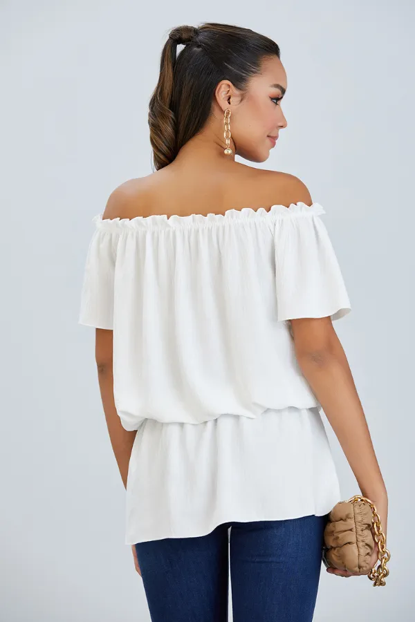 Breezy Off-Shoulder Bardot Top in Ecru