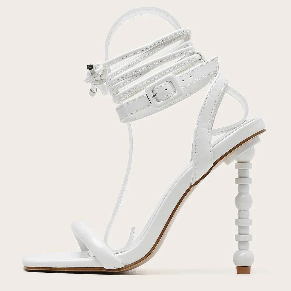 Buckle Strappy Square-Toe Heels