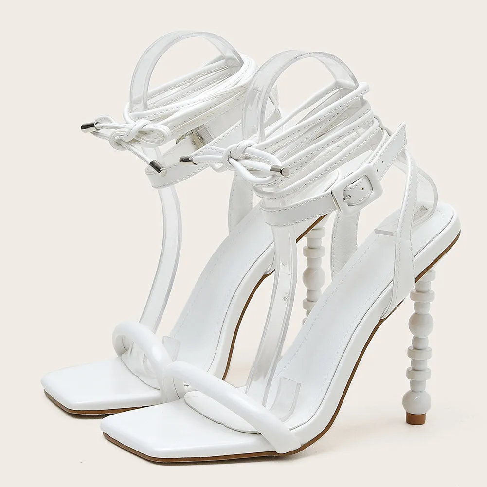 Buckle Strappy Square-Toe Heels