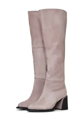 Classic Block Heel Boots - Beige