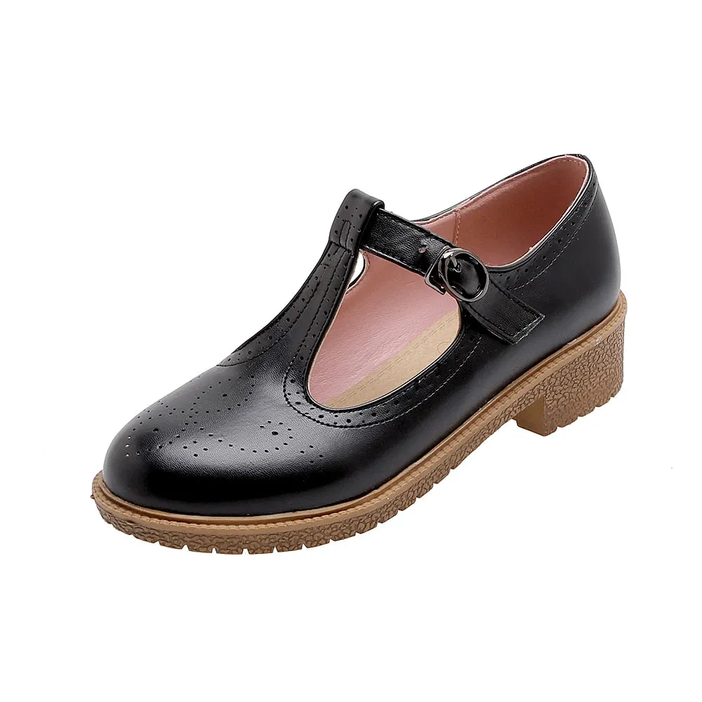 DIANE LOCKHART Oxford Low Heel Round Toe Buckle Shoes