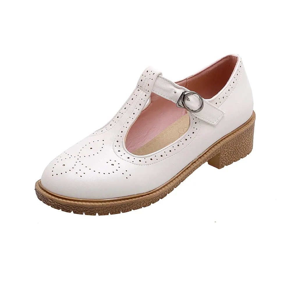 DIANE LOCKHART Oxford Low Heel Round Toe Buckle Shoes