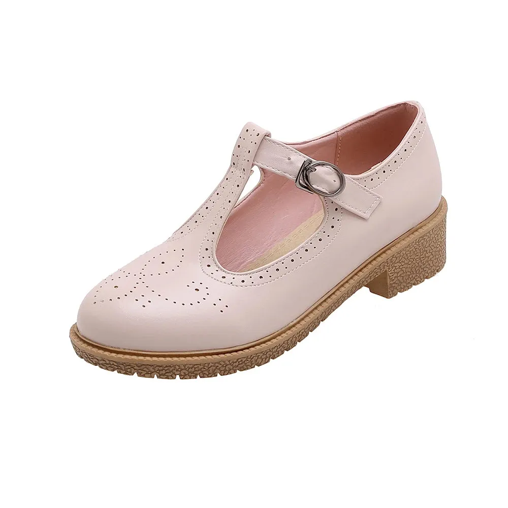 DIANE LOCKHART Oxford Low Heel Round Toe Buckle Shoes