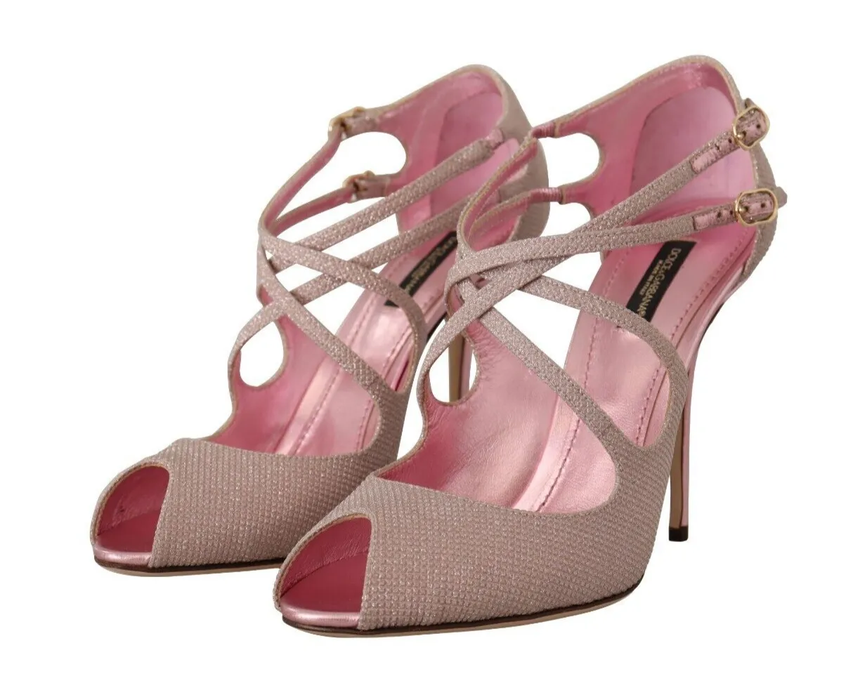 Dolce & Gabbana Pink Glittered Strappy Heels Sandals Shoes