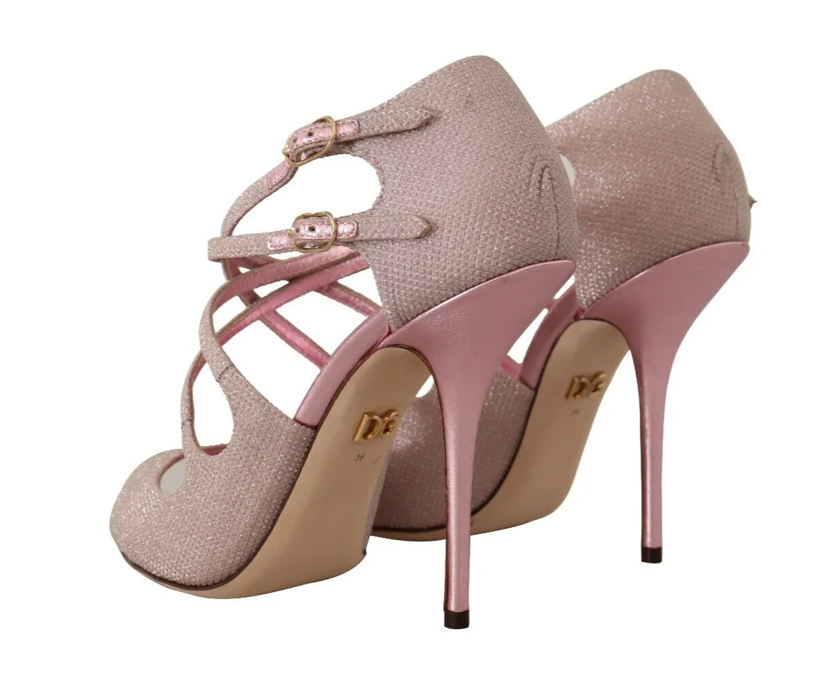 Dolce & Gabbana Pink Glittered Strappy Heels Sandals Shoes