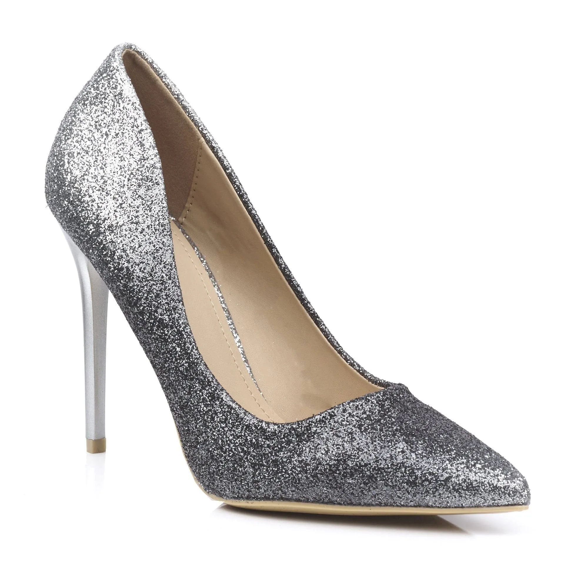 Dynamic Two Tone Glitter Court Shoe in Black