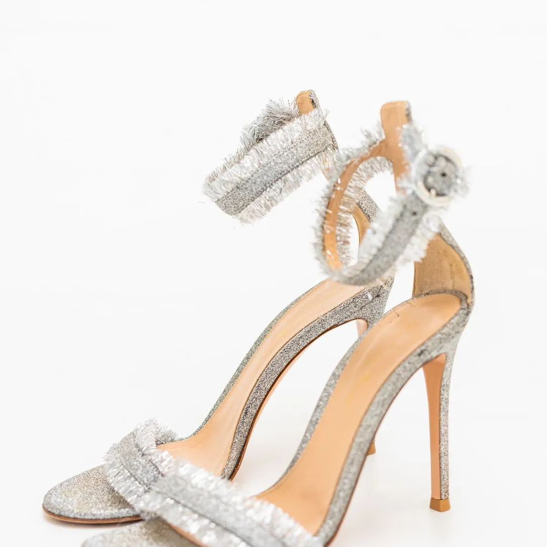 Gianvito Rossi Caribe Silver Glitter Sandal, 37