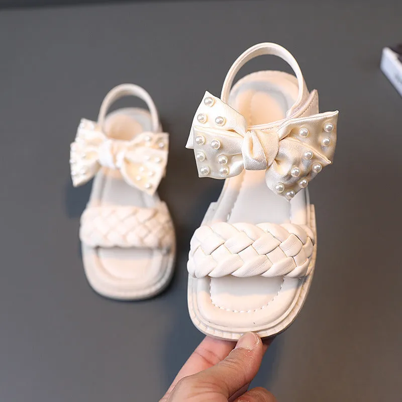 Girls Sandals Summer Fashion Pearl Kids Beach Shoes Girl Princess Bowknot Children Flats Baby Shoes Chaussure Enfant Fille