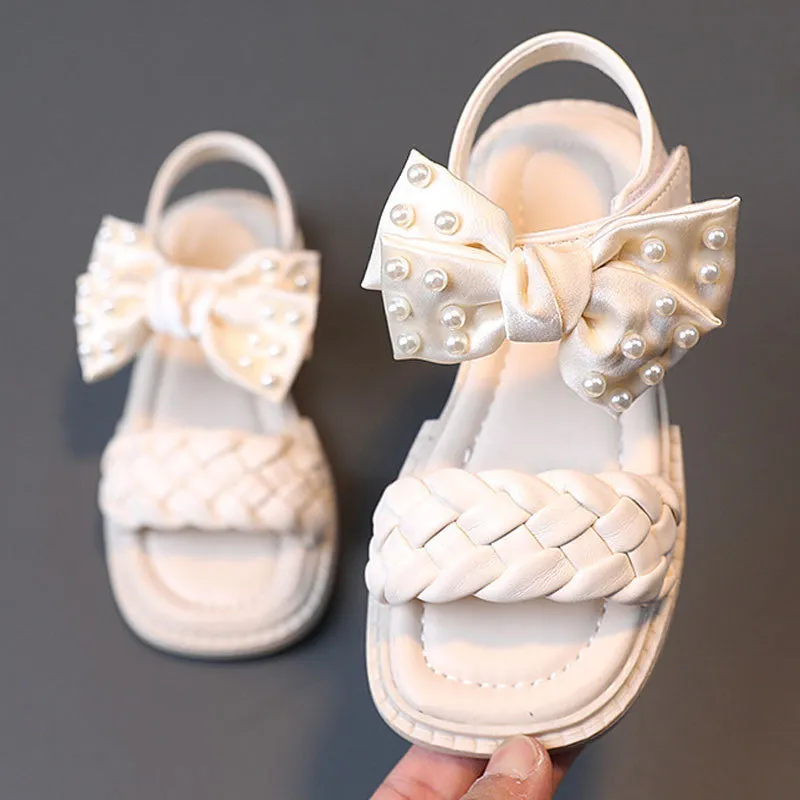 Girls Sandals Summer Fashion Pearl Kids Beach Shoes Girl Princess Bowknot Children Flats Baby Shoes Chaussure Enfant Fille