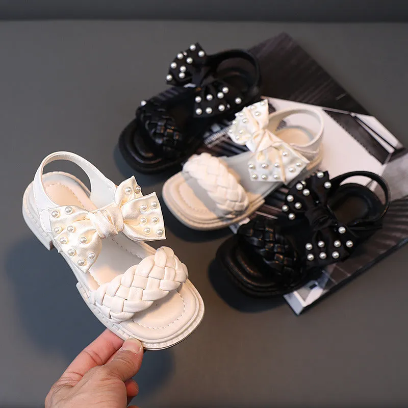 Girls Sandals Summer Fashion Pearl Kids Beach Shoes Girl Princess Bowknot Children Flats Baby Shoes Chaussure Enfant Fille