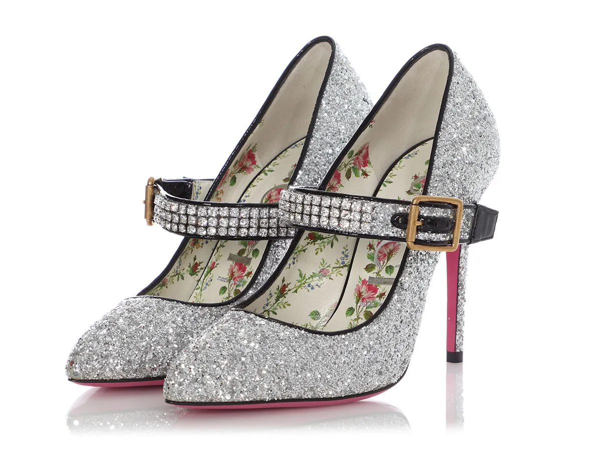 Gucci Silver Glitter Mary Jane Pumps