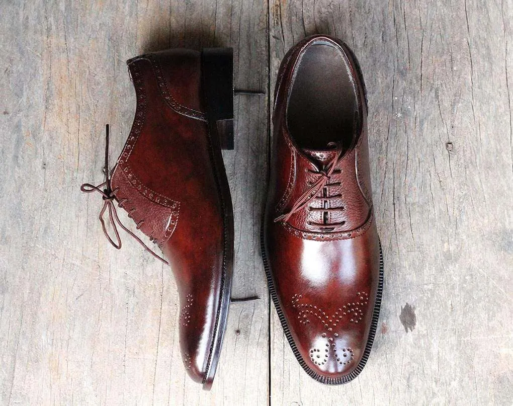 Handmade Brown Leather Brogue Lace Up Men's Shoe