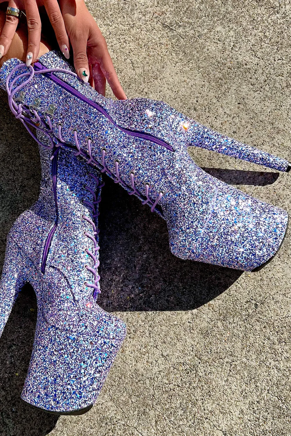 Hella Heels The Glitterati XTRA 8inch Boots -  Confetti