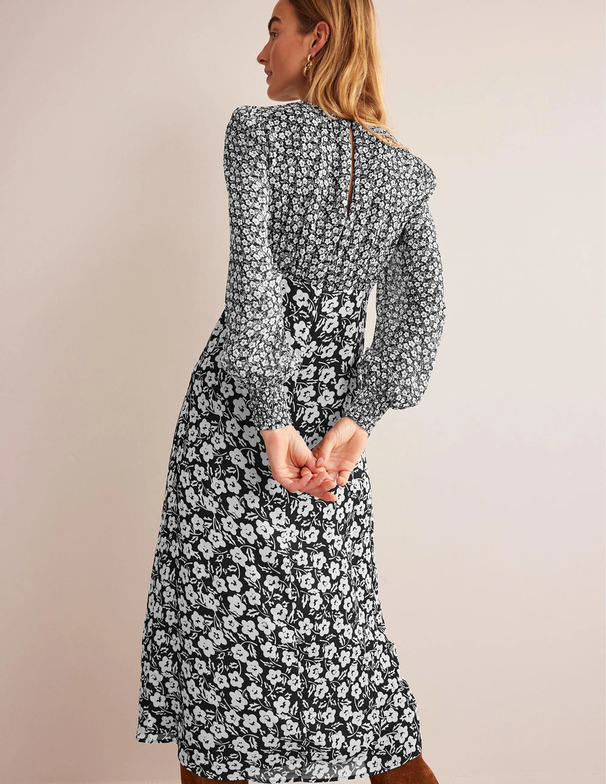 Hotched Midi Tea Dress-Black, Petal Pop