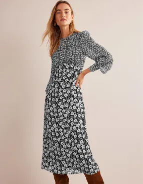 Hotched Midi Tea Dress-Black, Petal Pop