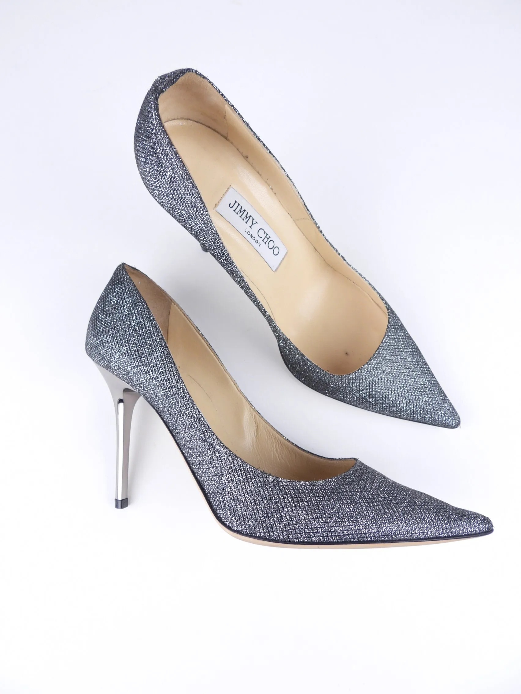 Jimmy Choo Anthracite Lame Glitter Abel Pump Heels - 37.5