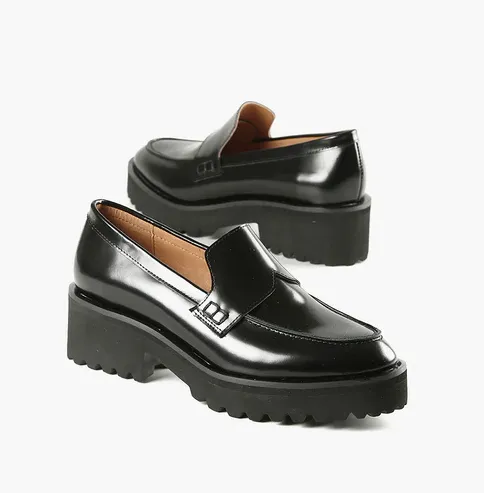 LADY LUG Black Leather Loafers