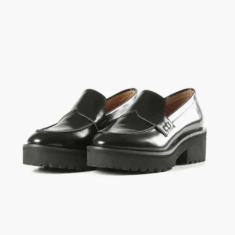 LADY LUG Black Leather Loafers