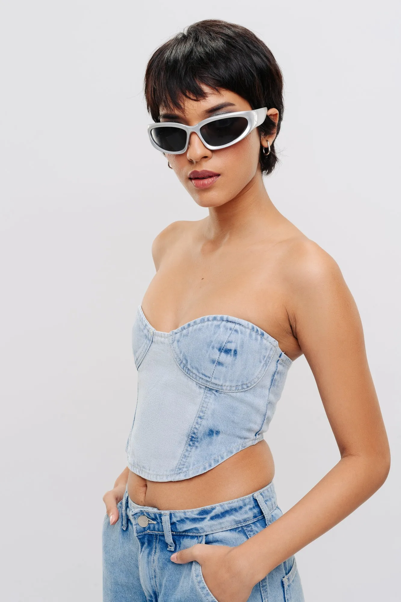 Light Blue Denim Bustier Top