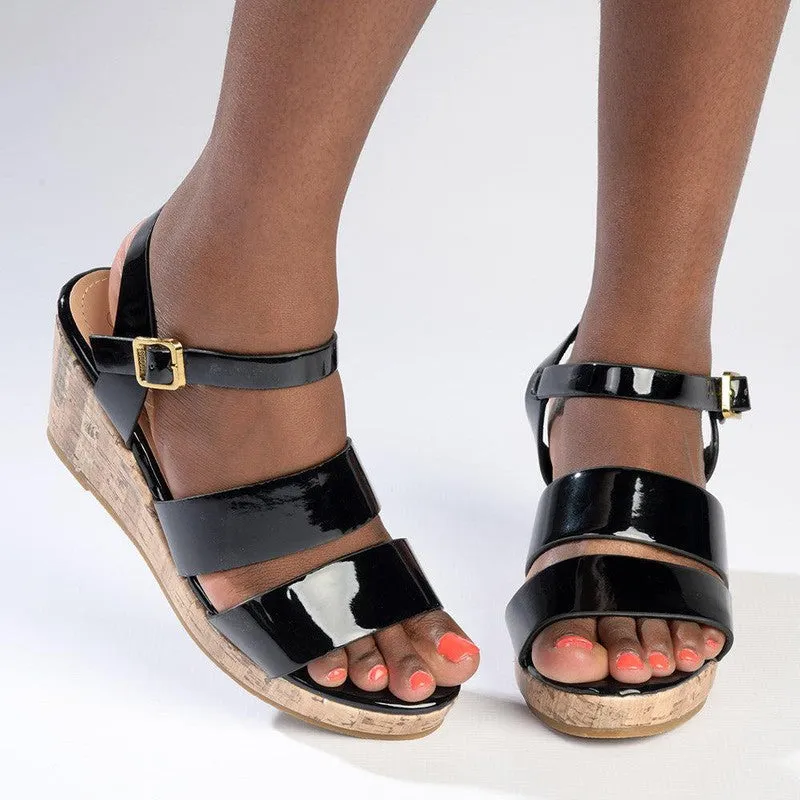 Madison Pauline Cork Wedge Sandal - Black