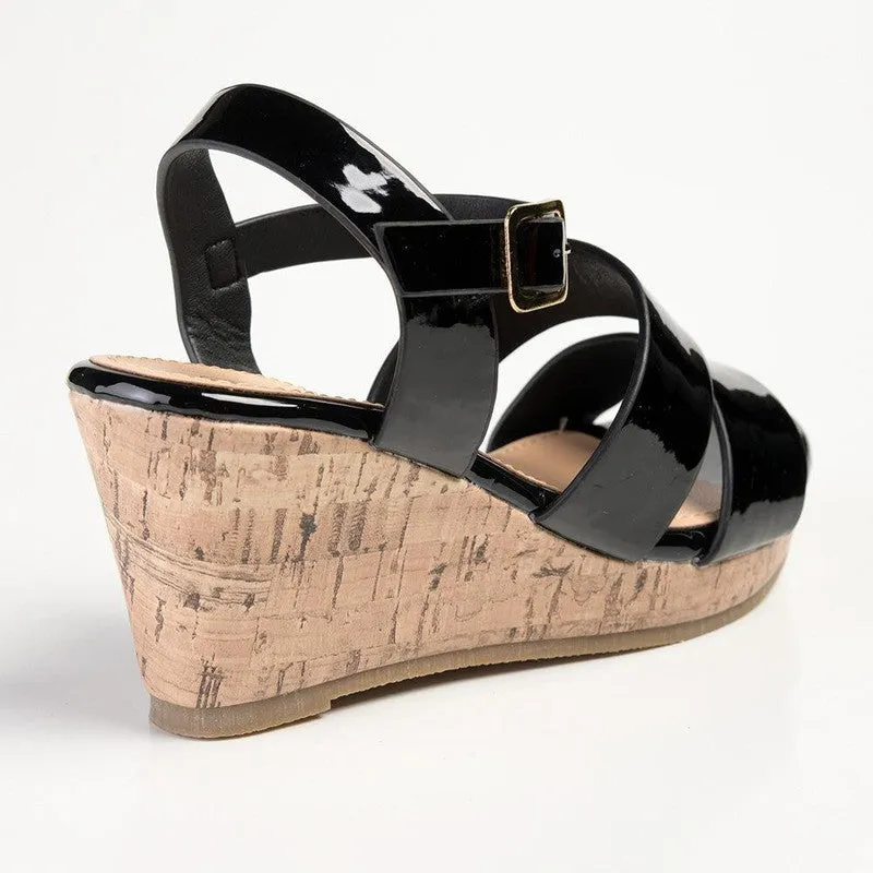 Madison Pauline Cork Wedge Sandal - Black