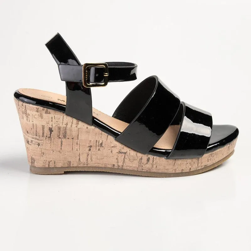 Madison Pauline Cork Wedge Sandal - Black