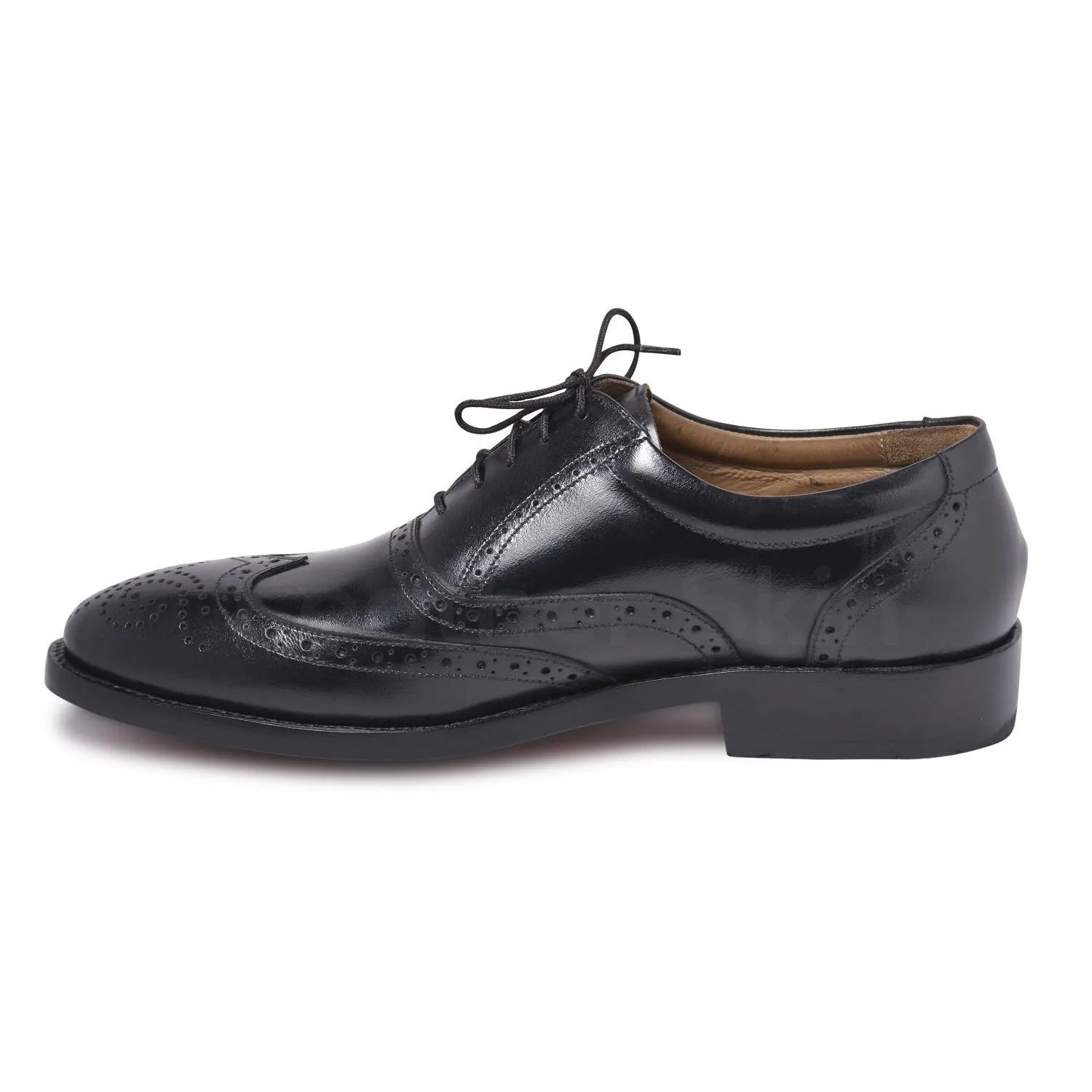 Men Black Oxford Brogue Wingtip Genuine Leather Shoes