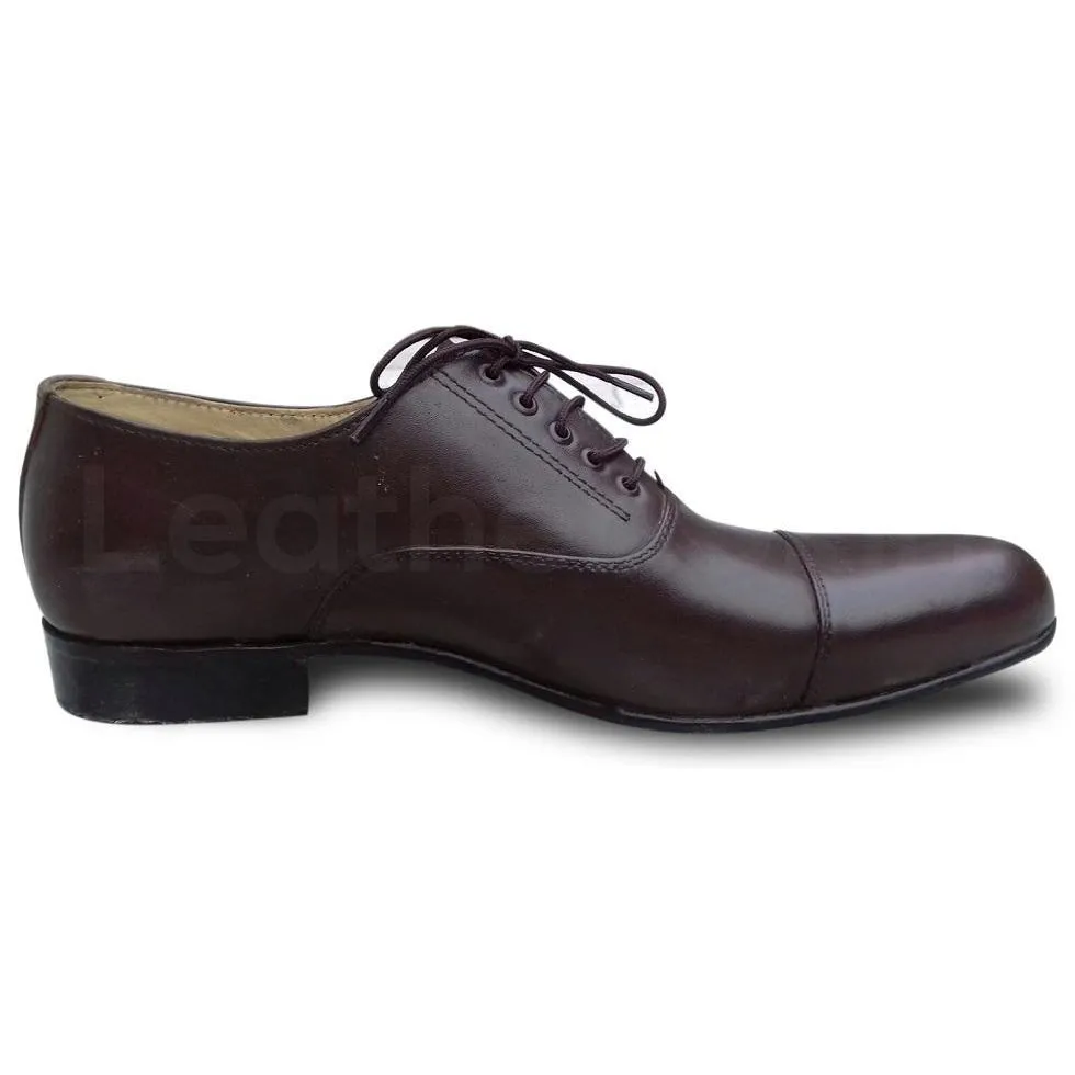 Men Black Oxford Classic Leather Shoes with Cap Toe