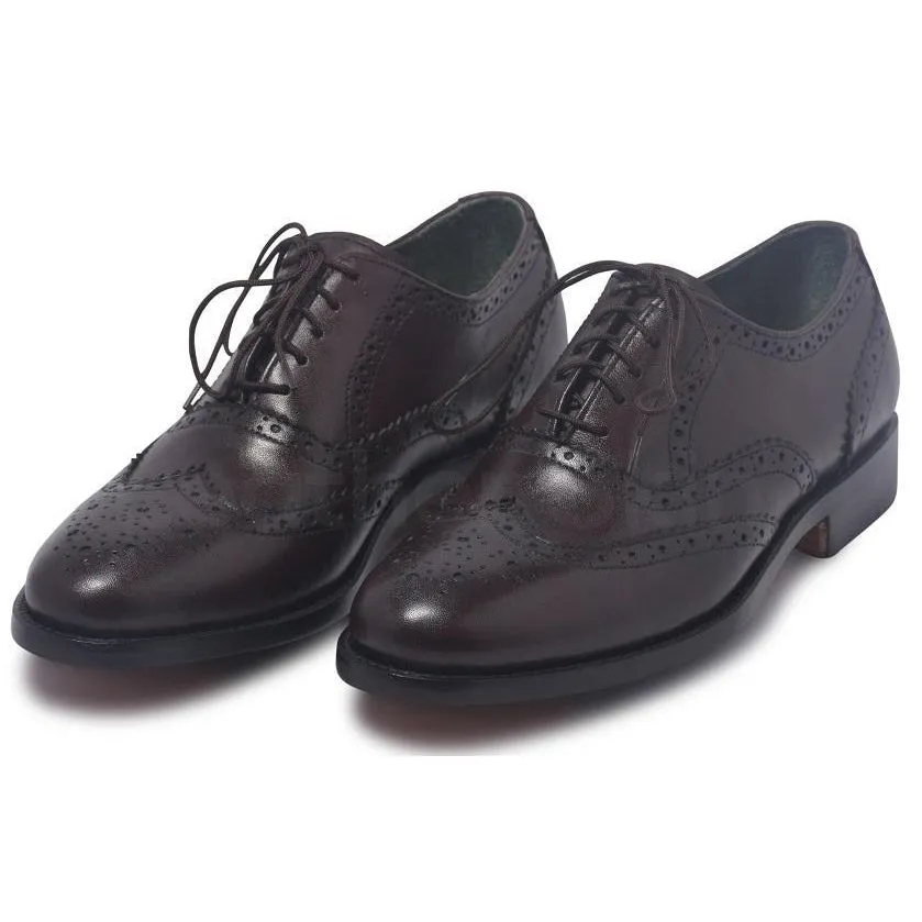 Men Brown Brogue Wingtip Genuine Leather Shoes