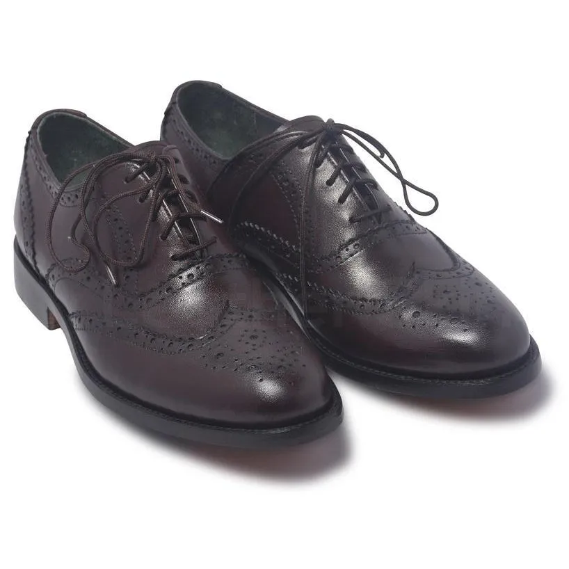 Men Brown Brogue Wingtip Genuine Leather Shoes