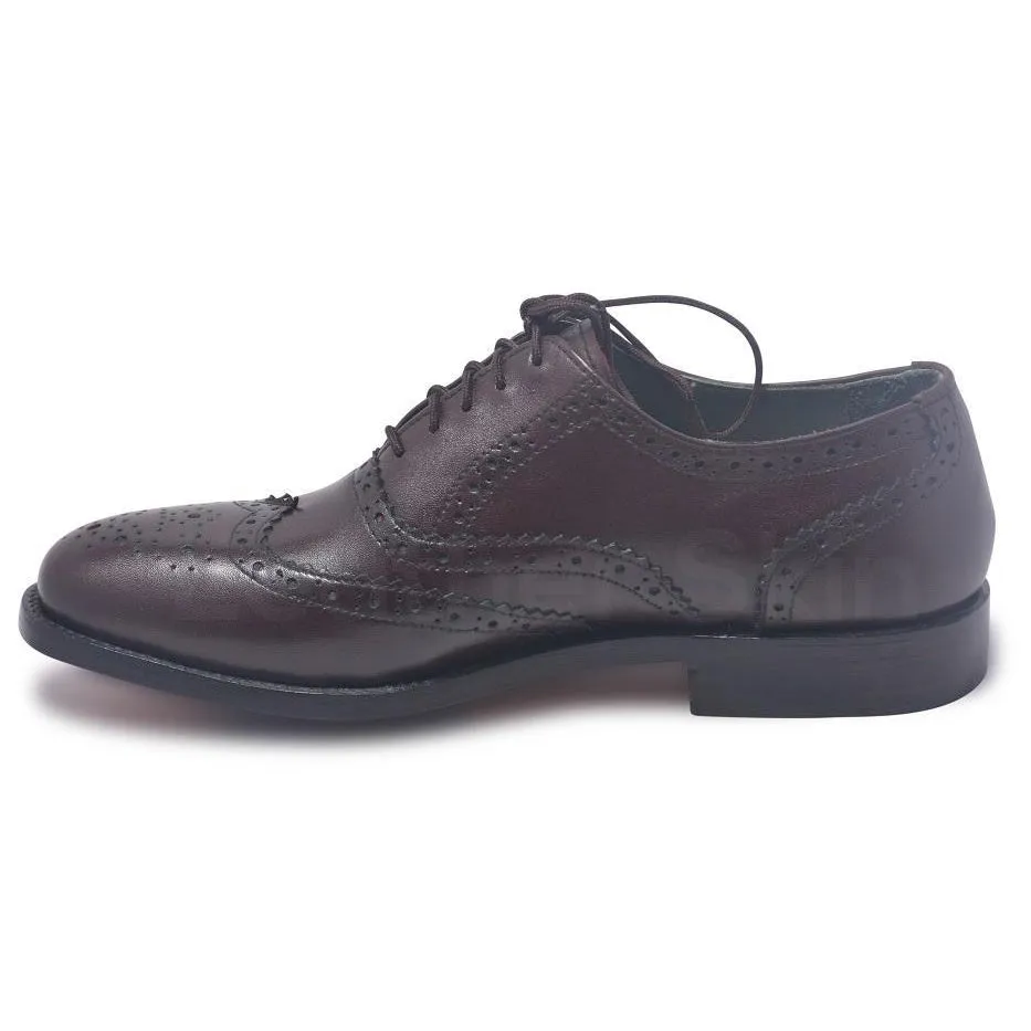 Men Brown Brogue Wingtip Genuine Leather Shoes