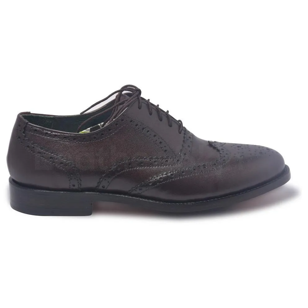 Men Brown Brogue Wingtip Genuine Leather Shoes