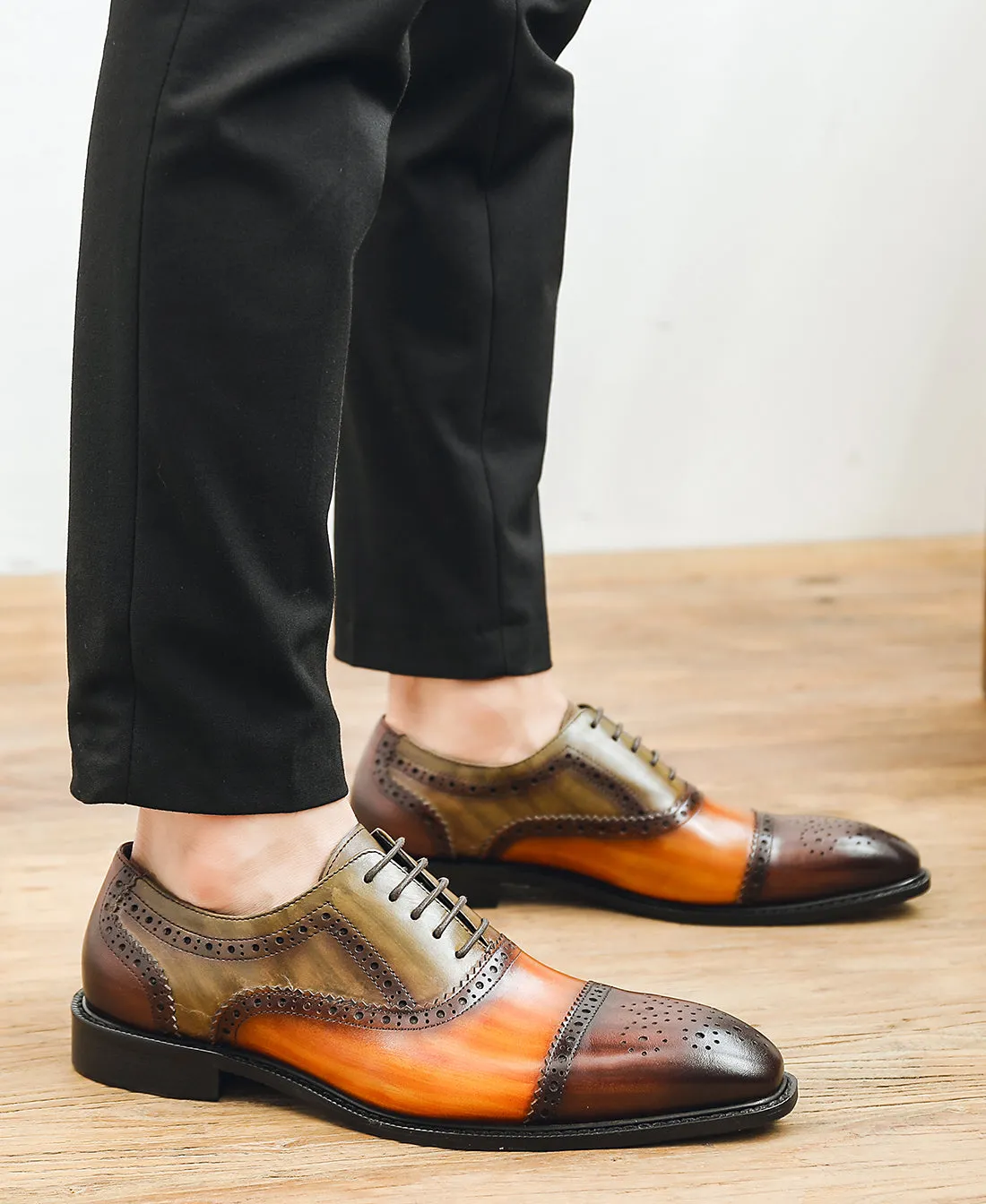 Men's Brogue Leather Colorful Oxford