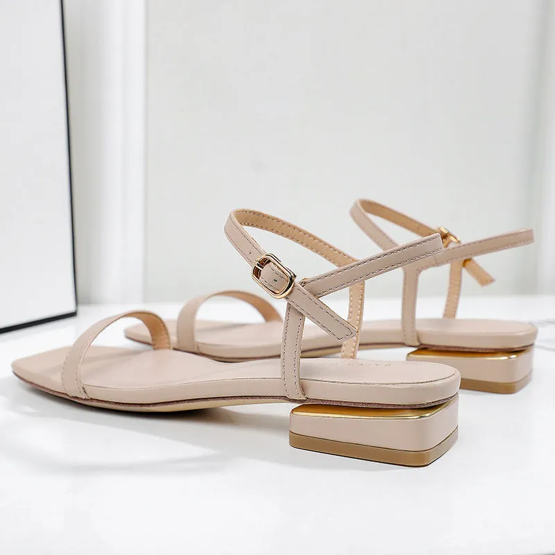 Nude Strappy Block Heels Low Heel Sandals