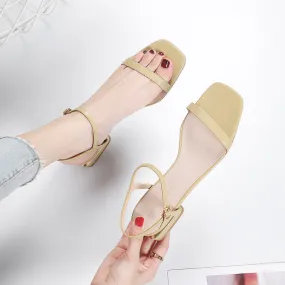 Nude Strappy Block Heels Low Heel Sandals