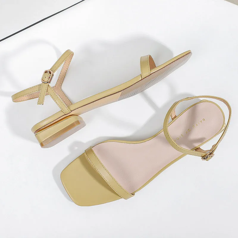 Nude Strappy Block Heels Low Heel Sandals