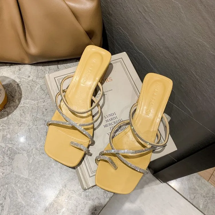 Nude Strappy Block Heels Sandals Women's Chunky Heels