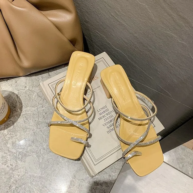 Nude Strappy Block Heels Sandals Women's Chunky Heels