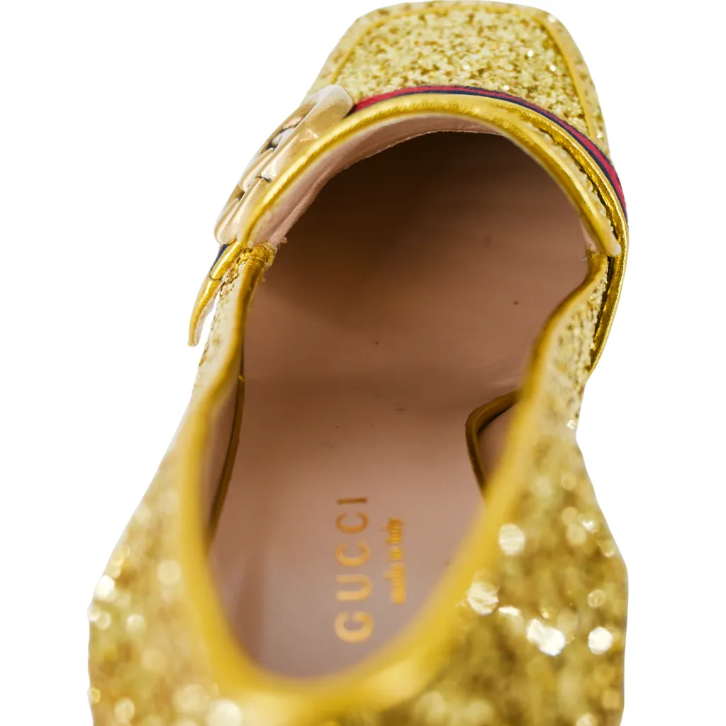 Peyton Gold Glitter GG Marmont Loafer Heels