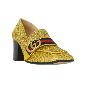 Peyton Gold Glitter GG Marmont Loafer Heels