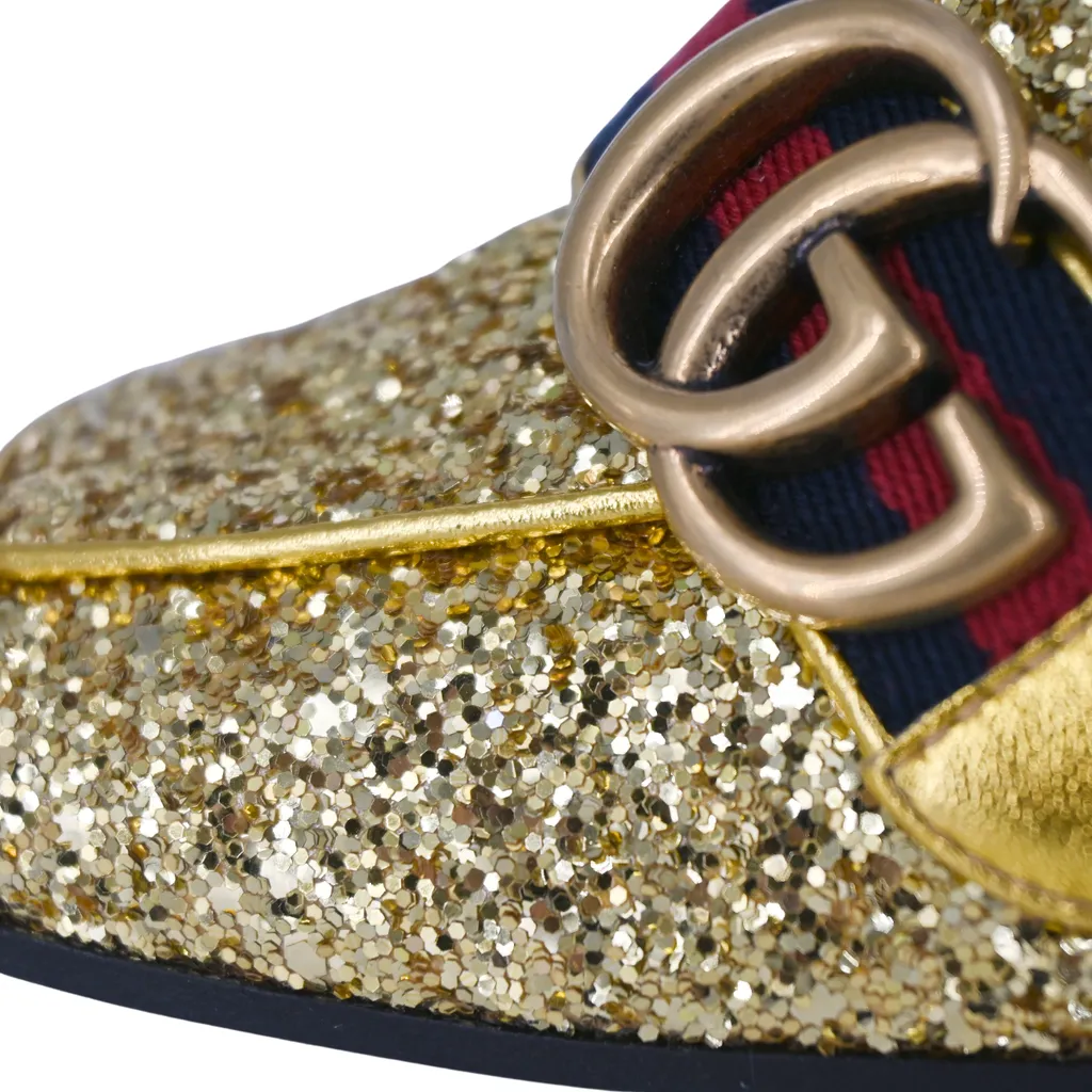 Peyton Gold Glitter GG Marmont Loafer Heels