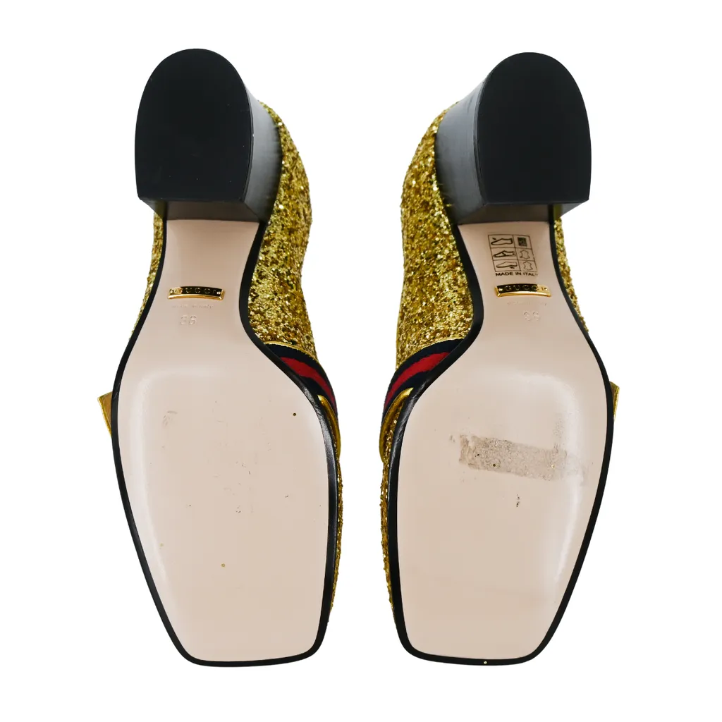 Peyton Gold Glitter GG Marmont Loafer Heels