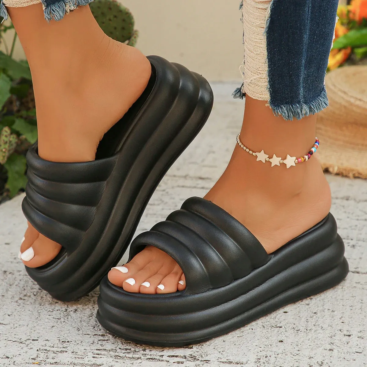 Pink Chunky Platform Sandals for Women Summer Wedge Slippers