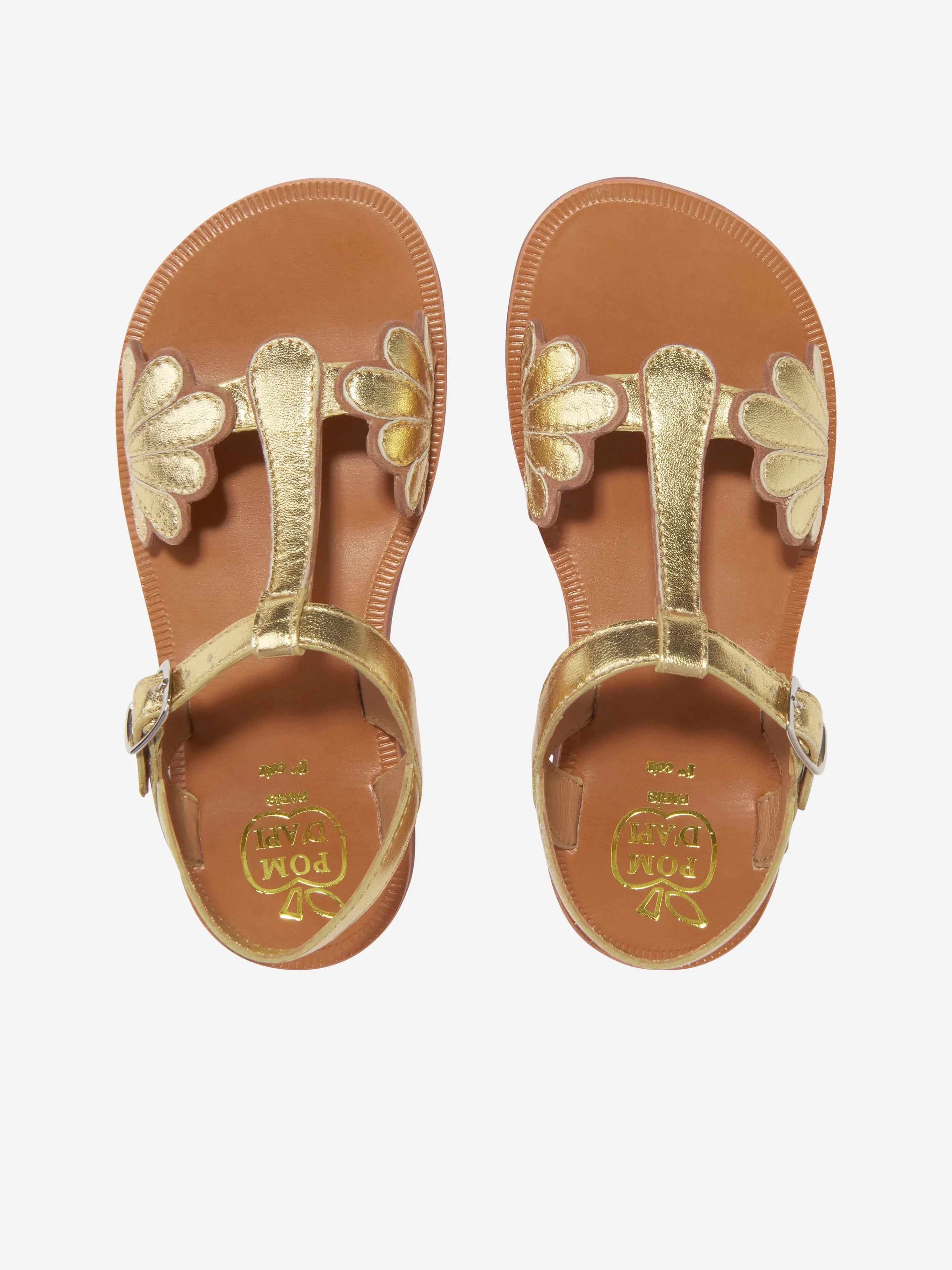 Pom D'Api Girls Leather Plagette Bloom Sandals in Gold