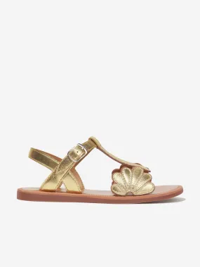 Pom D'Api Girls Leather Plagette Bloom Sandals in Gold